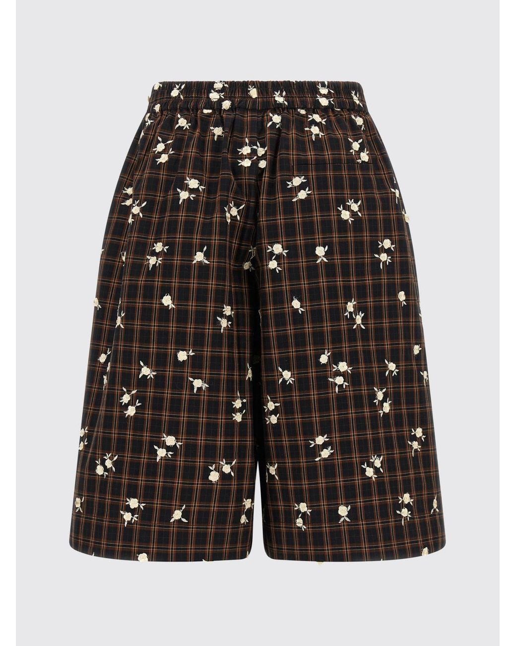 Ganni Black Check Organic Cotton High-Waisted Shorts With Elastic Waistband