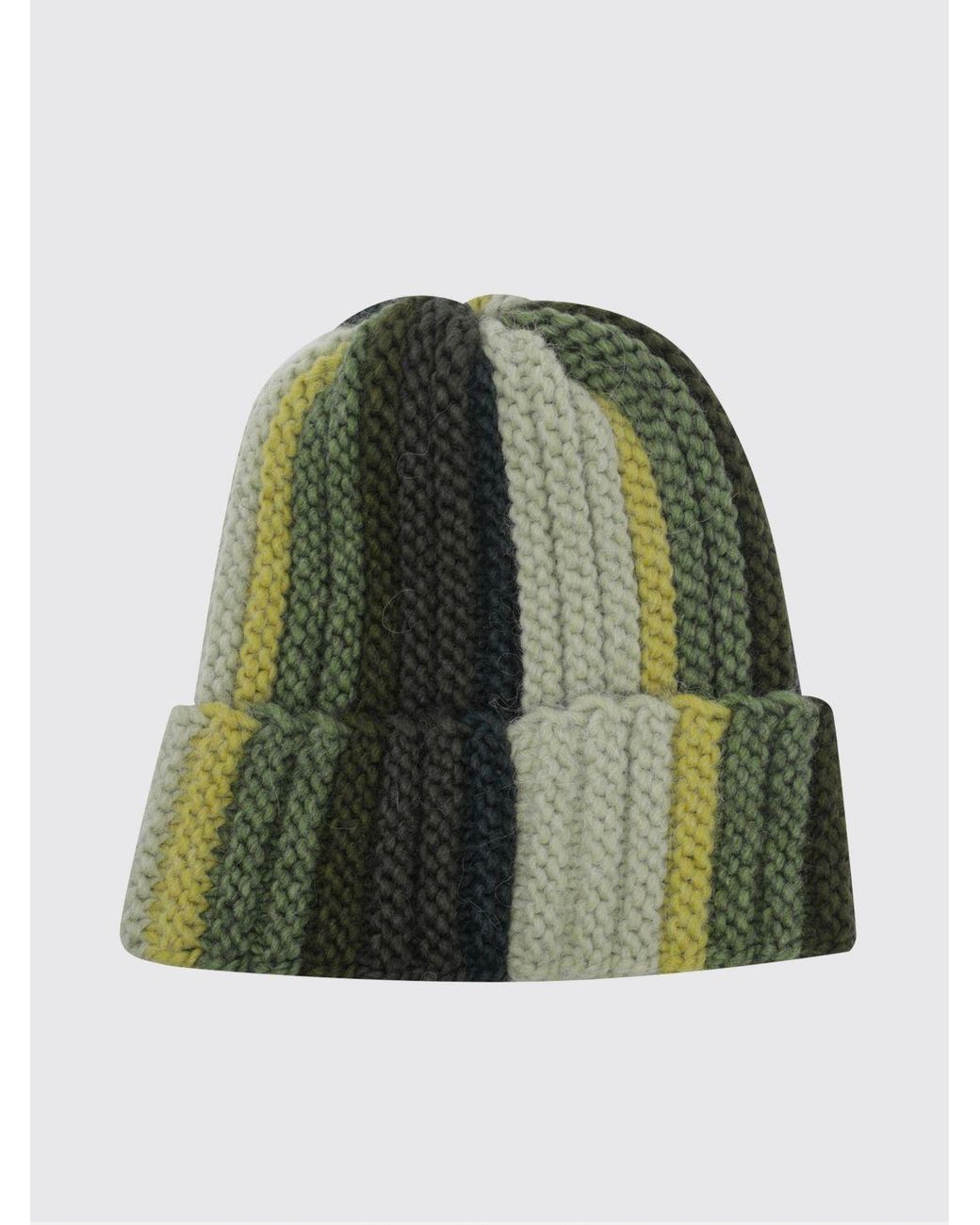 AMISH Green Multicoloured Striped Cuffed Beanie for men