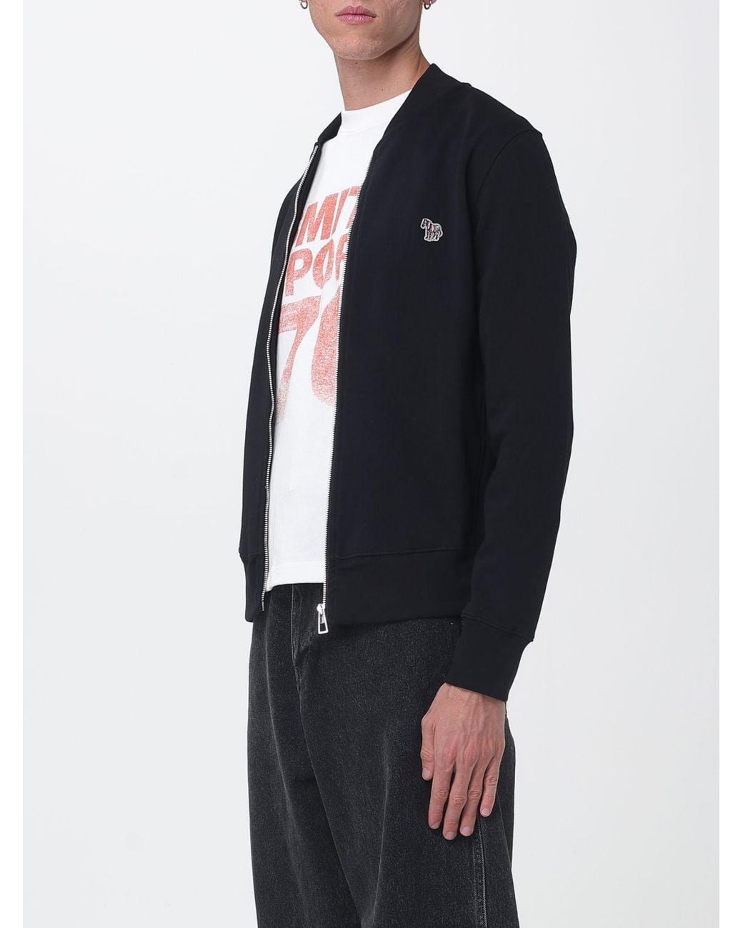Paul Smith Blue Cotton Zip-Up Sweatshirt With Welt Pockets And Logo for men