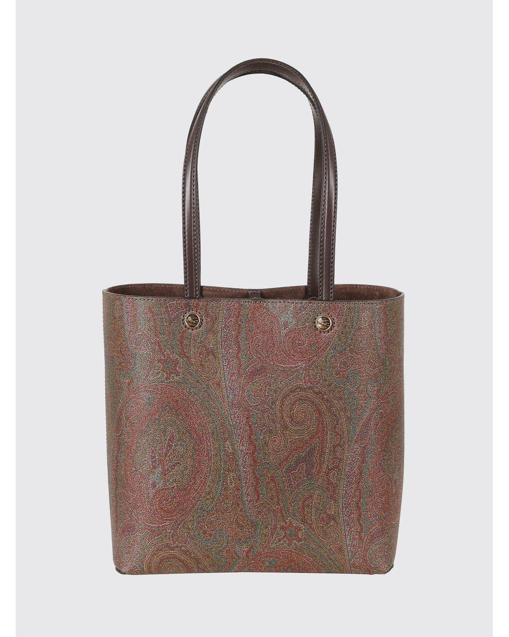 Etro Brown Essential Medium Paisley Cotton Tote Bag With Double Leather Handles
