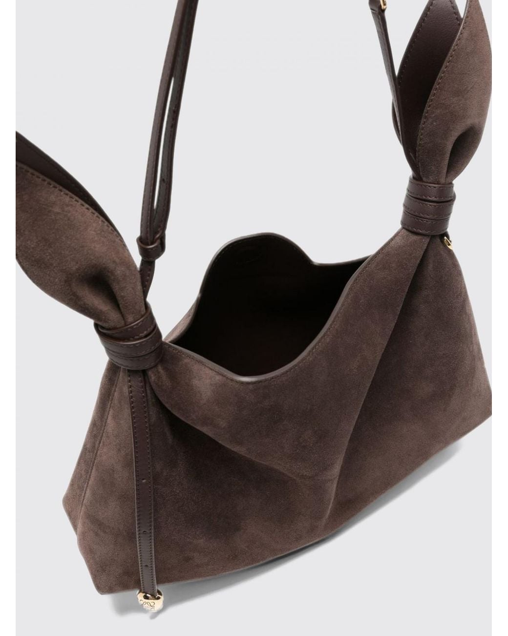 Loewe Brown Scarf Suede Calfskin Shoulder Bag With Decorative Knot