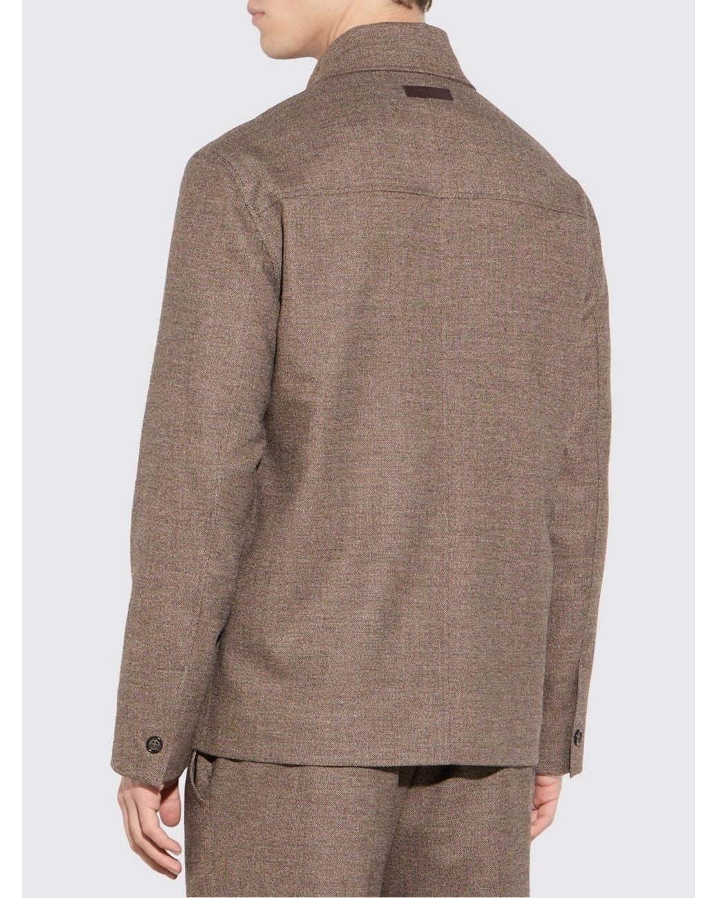 Paolo Pecora Brown Cotton Shirt Jacket With Peak Lapels And Patch Pockets for men