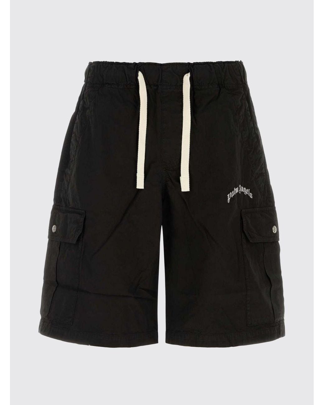 Palm Angels Black Knee-Length Cotton Cargo Shorts With Logo And Drawstring Waist for men