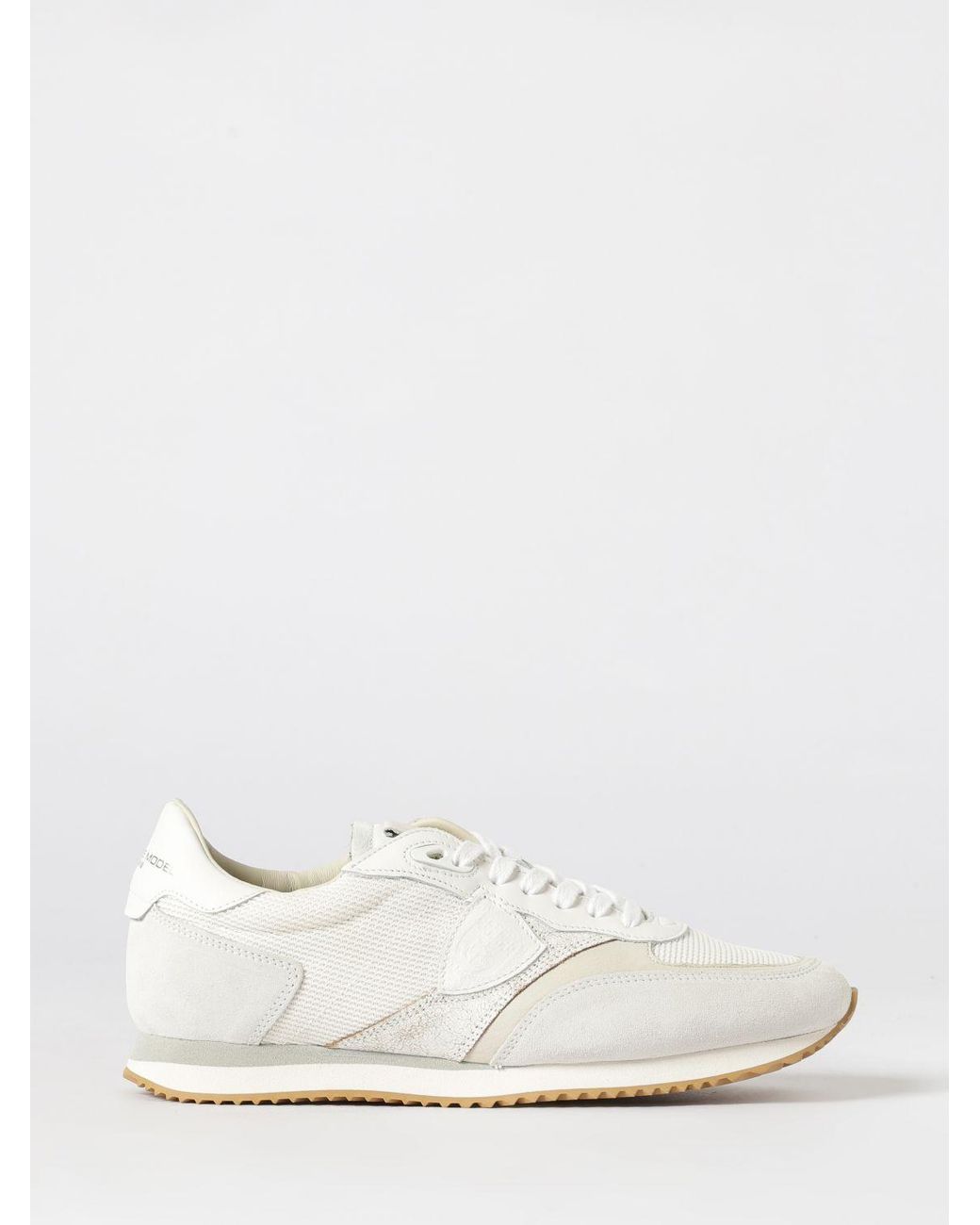 Baskets Basses En Cuir De Veau Et Mesh Avec Logo Laminé Philippe Model pour homme en coloris White