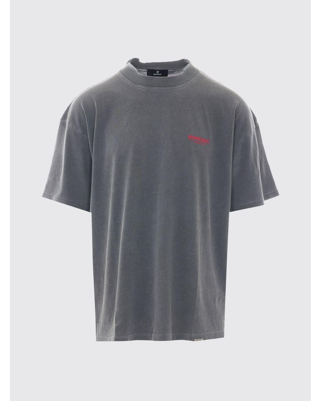 Represent Gray Crew Neck Cotton T-Shirt With Contrast Logo for men