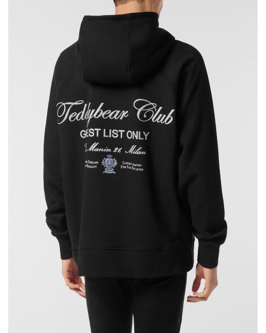 Philipp Plein Black Cotton Hoodie With Teddy Bear Print for men