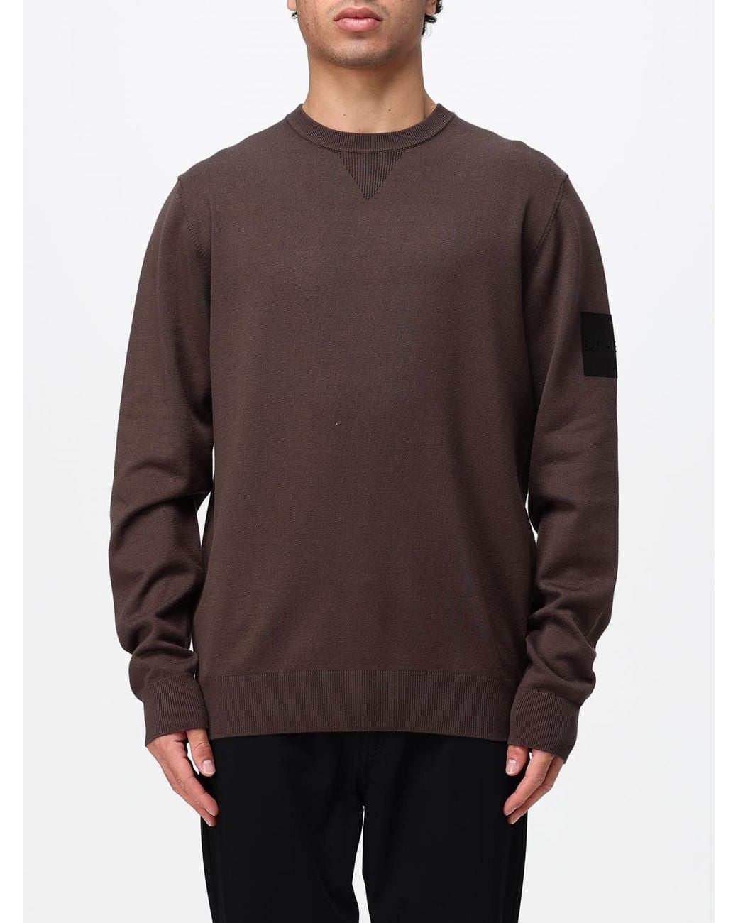 OUTHERE Brown Crewneck Jumper With Dropped Shoulders for men