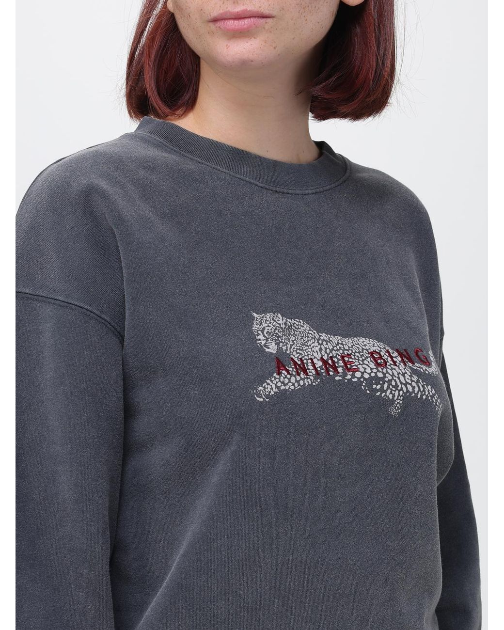 Anine Bing Blue Cotton Crewneck Sweatshirt With Contrast Graphic Print