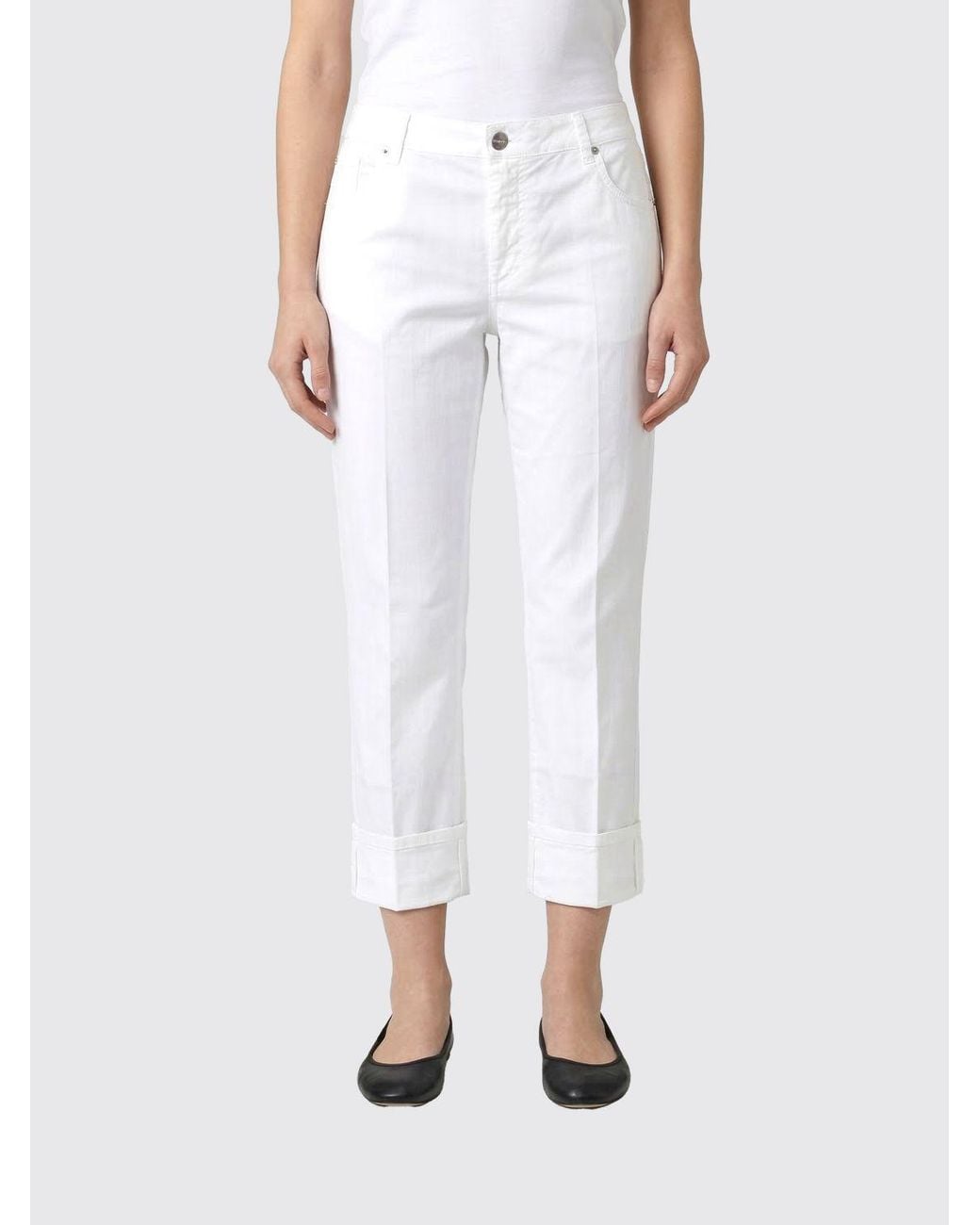 Jeans Cropped Fit De Denim Elástico Dondup de color White