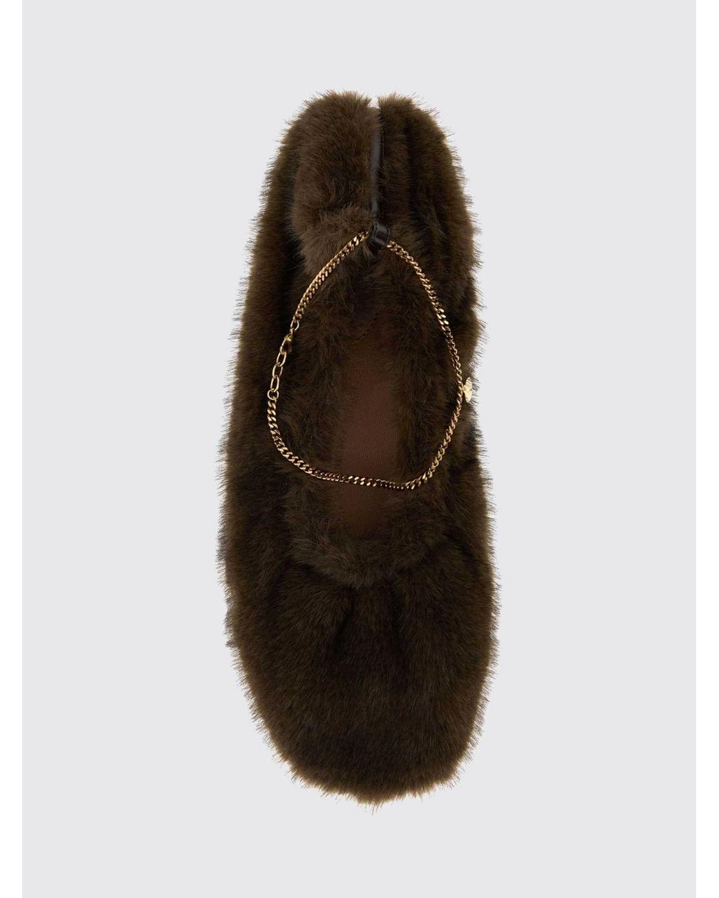 Stella McCartney White Vegan Faux Fur Ankle-Strap Ballet Flats With Round Toe