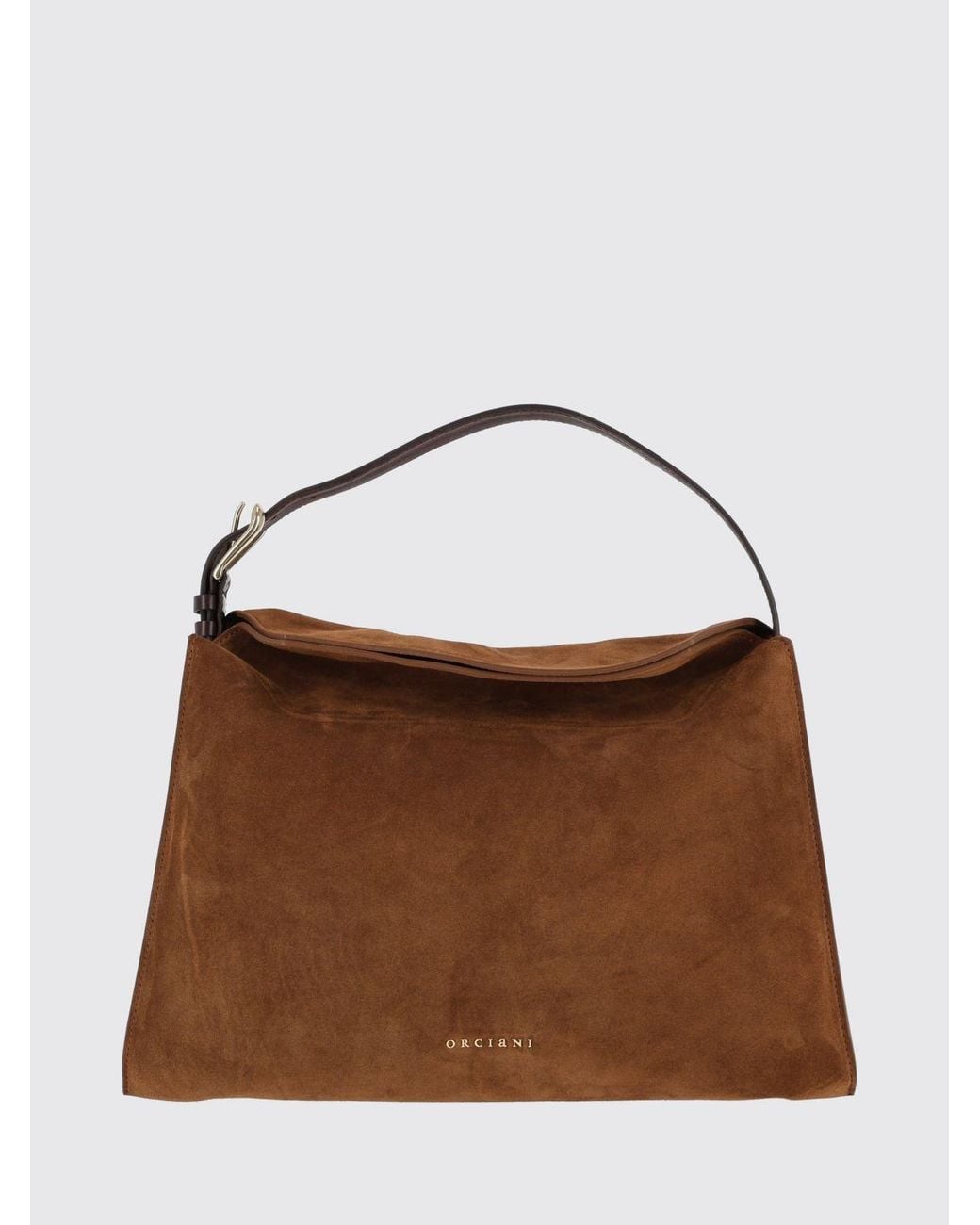 Orciani Brown Trinity Suede Calfskin Shoulder Bag With Adjustable Handle