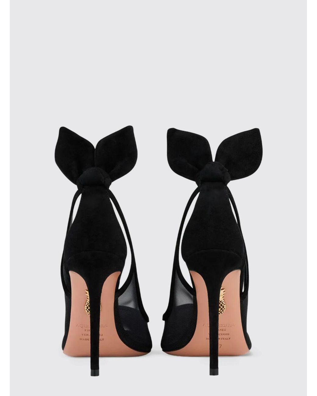 Aquazzura Black Bow Tie Mesh Nylon Pumps With High Heel And Knot Detail