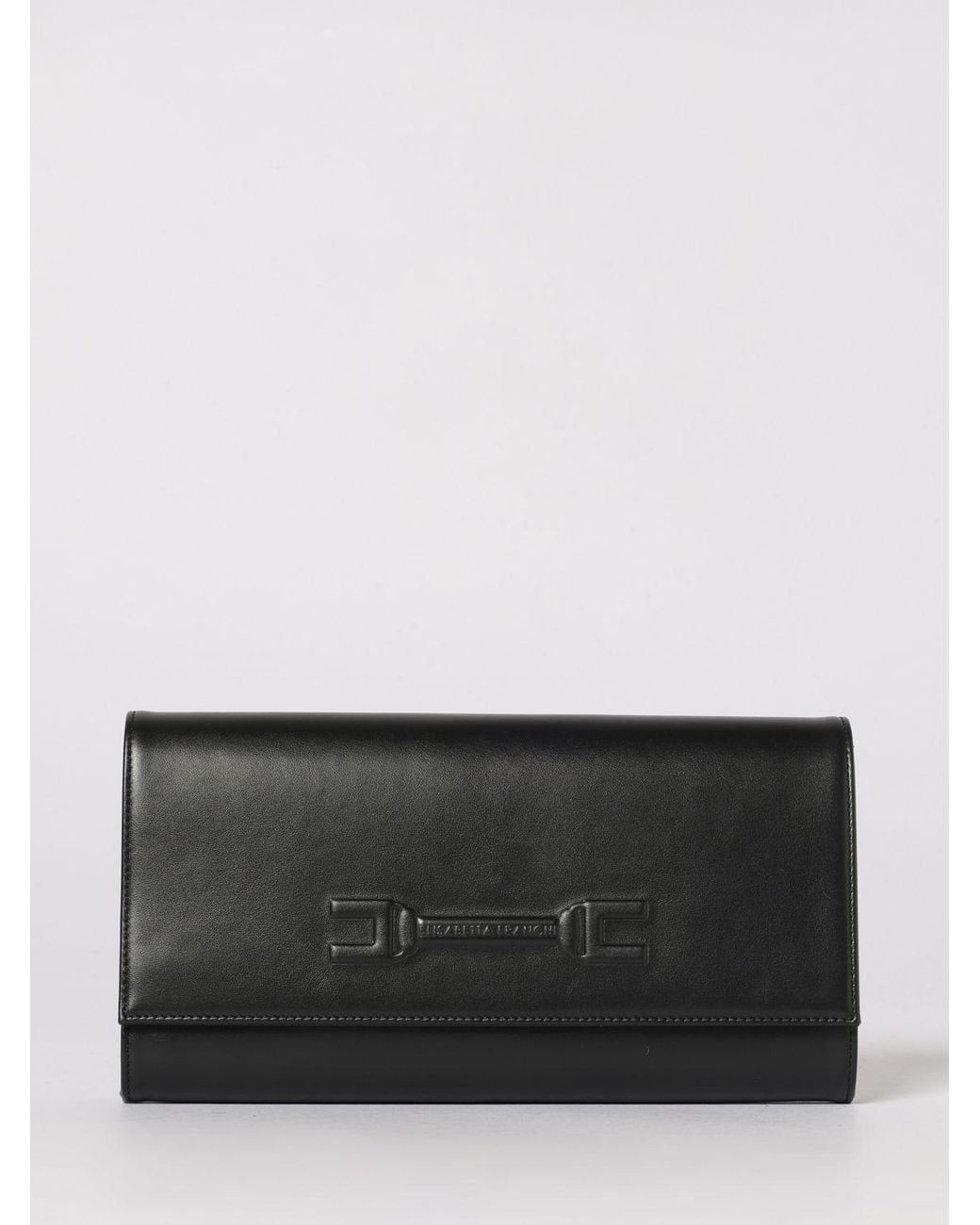 Elisabetta Franchi Gray Leather Clutch With Embossed Logo