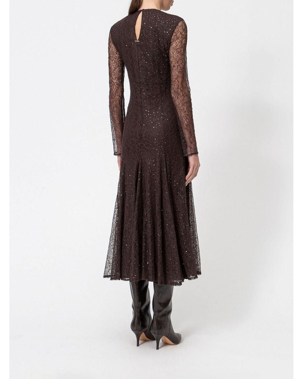 Twinset Brown Sequin-Embroidered Lace Midi Ceremony Dress
