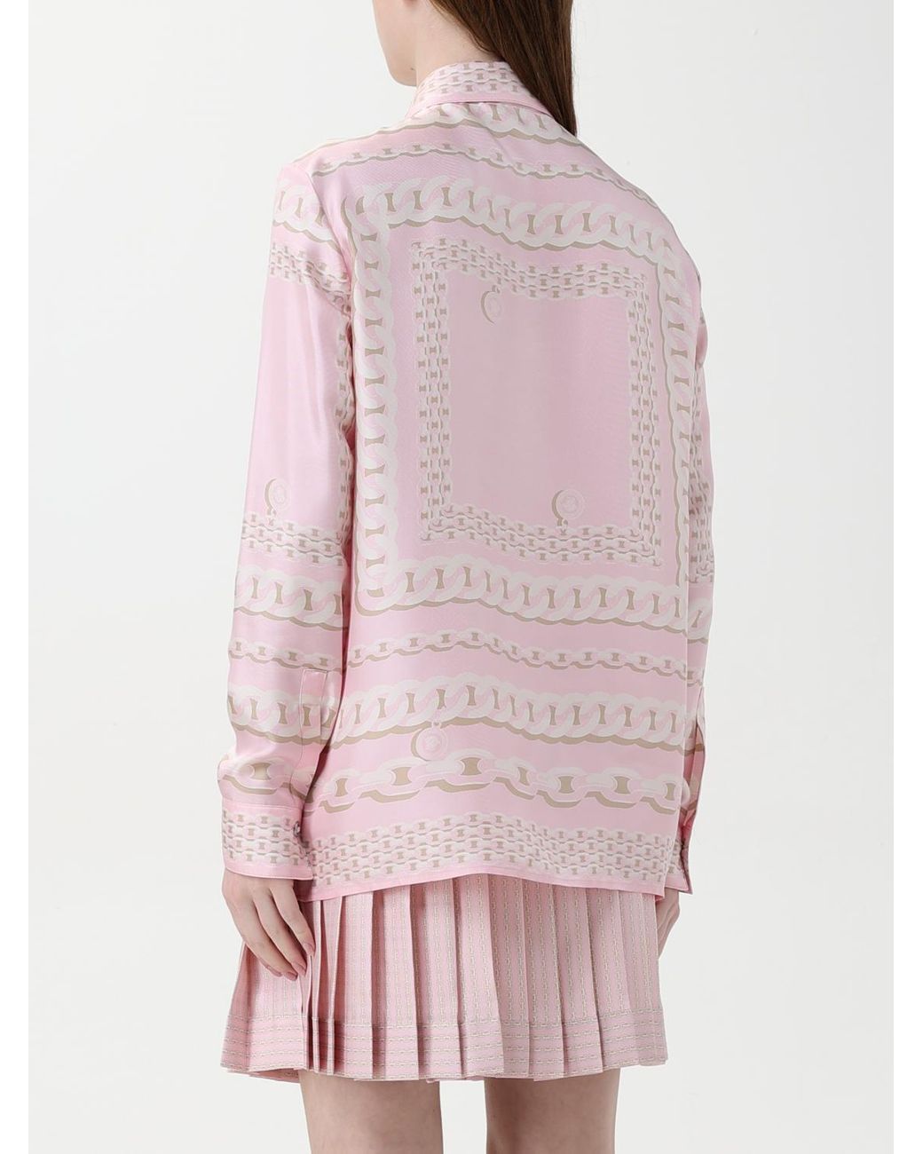 Versace Pink Chain Print Silk Blouse