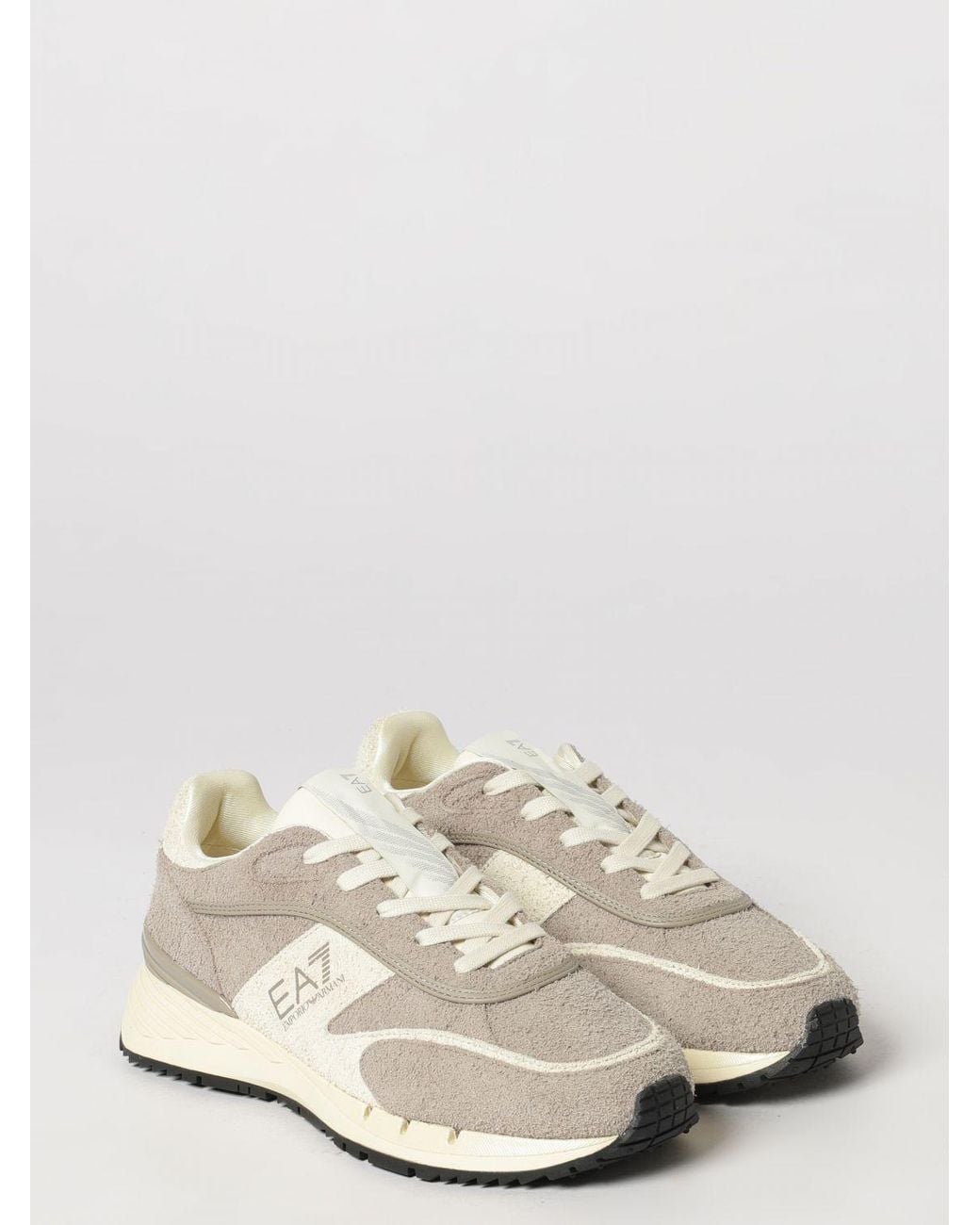 EA7 White Bicolour Suede Low Top Sneakers With Printed Logo for men