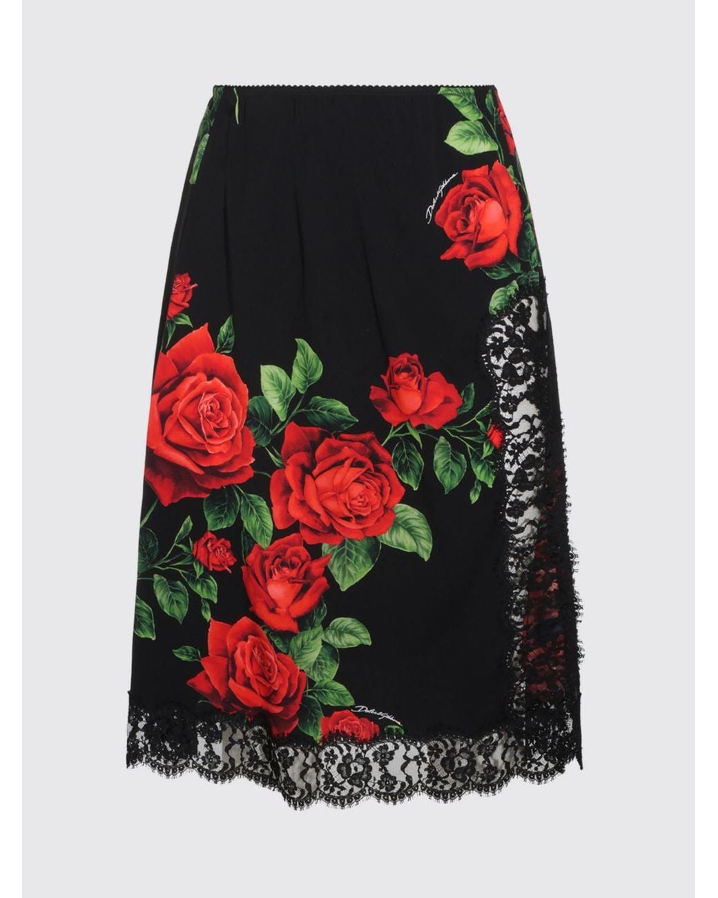 Dolce & Gabbana Black Dolce &Amp Gabbana Silk Midi Pencil Skirt With Floral Embroidery And Lace