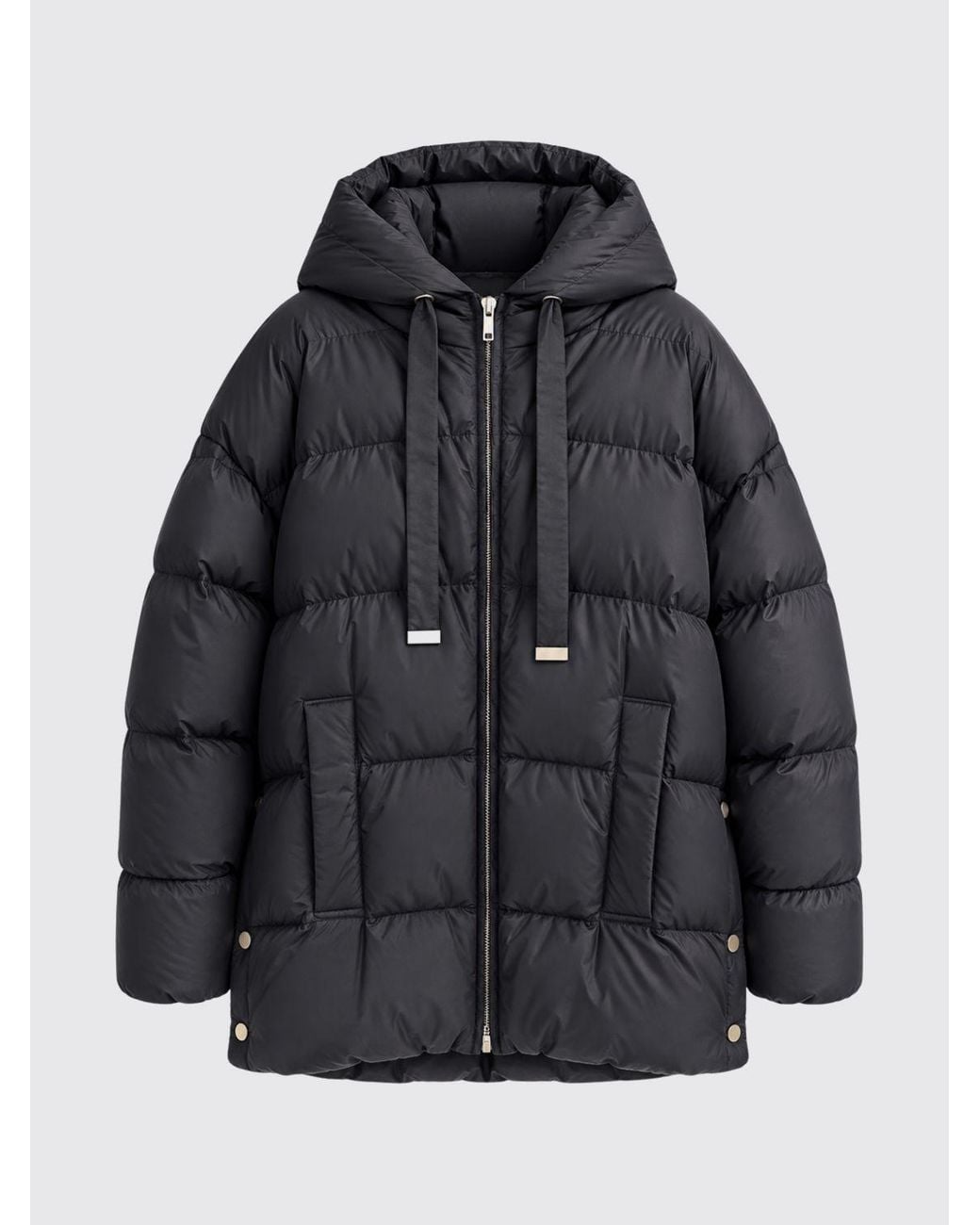 Max Mara Black Nerine Short Quilted Nylon Down Jacket With Hood And Zip Closure