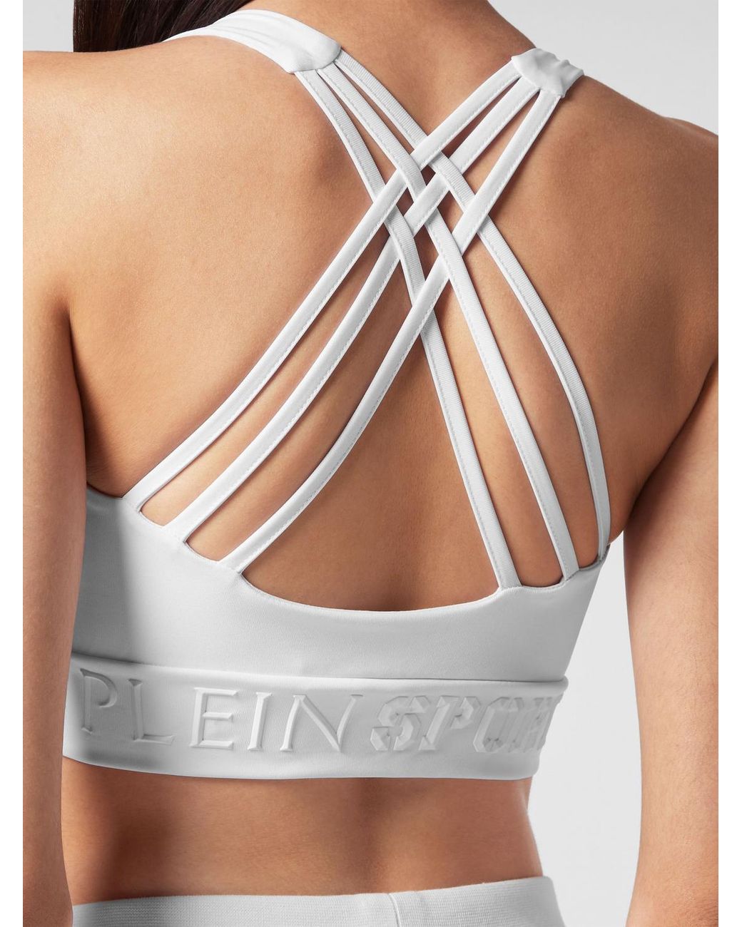 Philipp Plein White Cropped Sports Jersey Top With Thin Straps