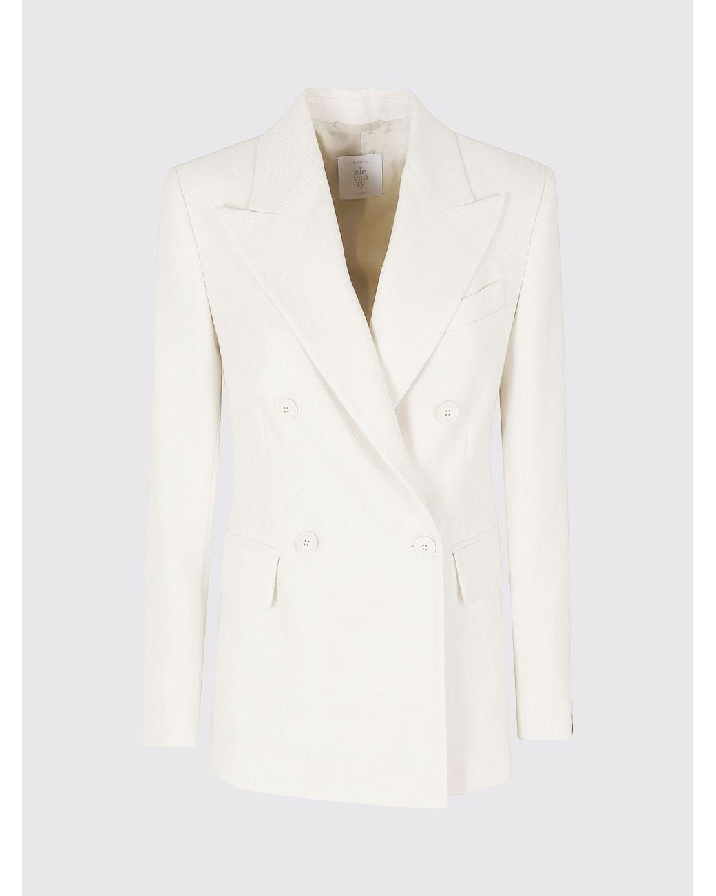 Eleventy White Double-Breasted Crêpe Blazer With Peak Lapels And Flap Pockets