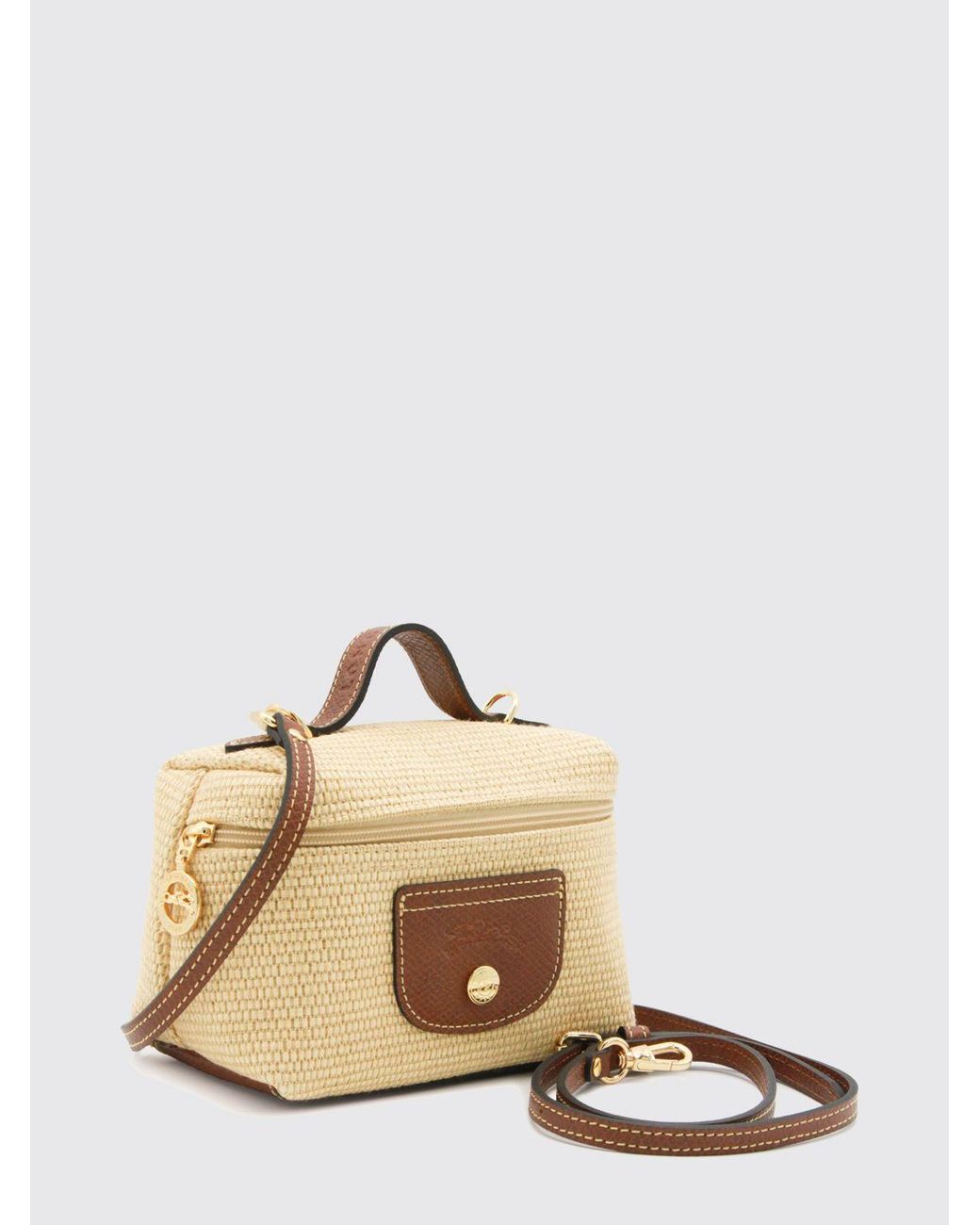 Longchamp Natural Le Pliage Mini Raffia Handbag With Leather Handle