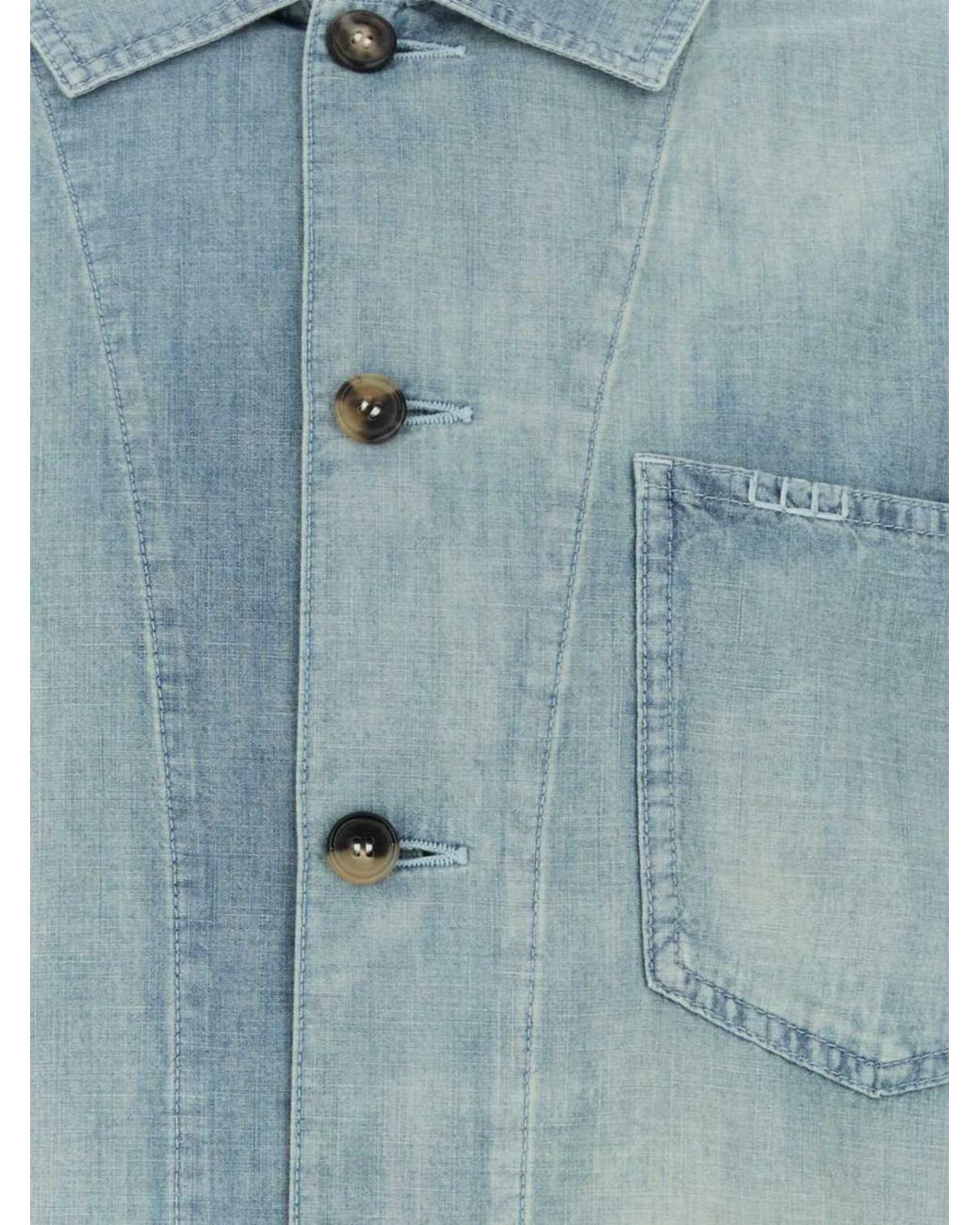 J.W. Anderson Blue Casual Cotton Denim Shirt With French Collar And Patch Pocket for men
