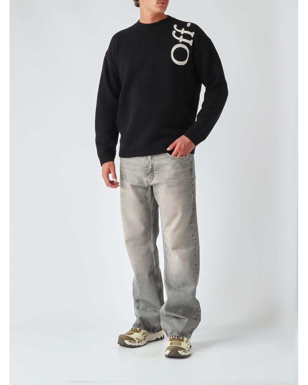 Off-White c/o Virgil Abloh Gray The Half Arrow Straight Fit Mid-Rise Jeans With Diagonals Logo for men