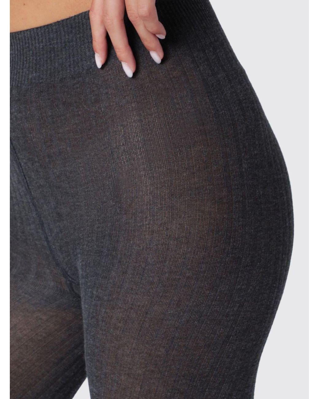 Max Mara Gray Rib-Knitted Pure Cashmere Tights With Elasticated Waist