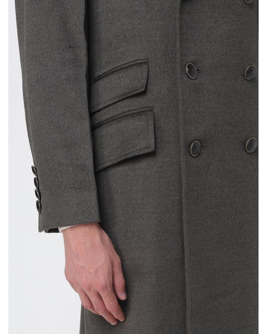Brunello Cucinelli Gray Double-Breasted Merino Wool Knee-Length Coat for men
