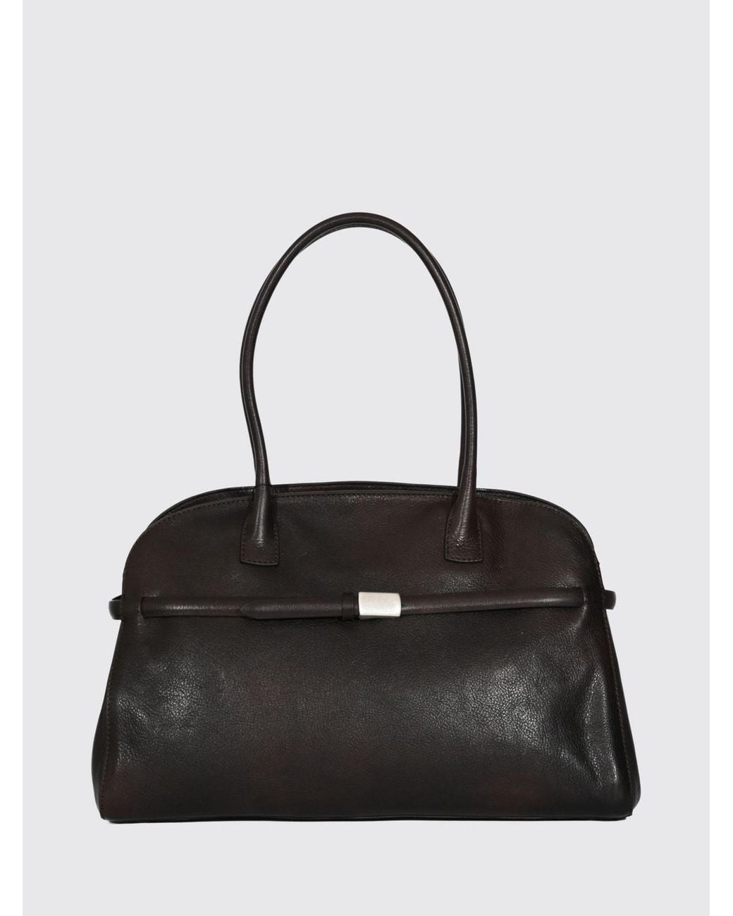Orciani Black Large Aura Calfskin Shoulder Bag With Double Handle