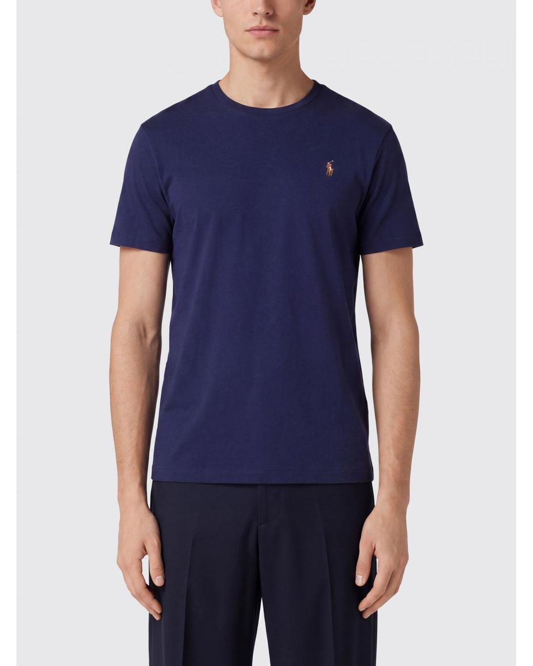 Polo Ralph Lauren Blue Cotton Crewneck T-Shirt With Embroidered Pony Logo for men