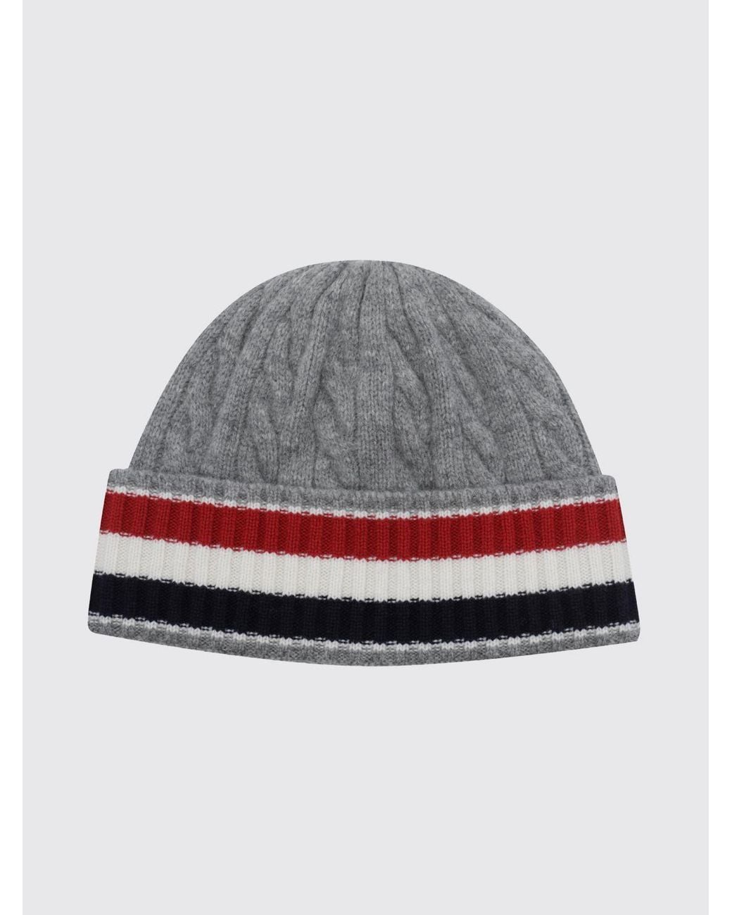 Thom Browne Gray Striped Virgin Wool Beanie With Cuff And Logo Flag for men