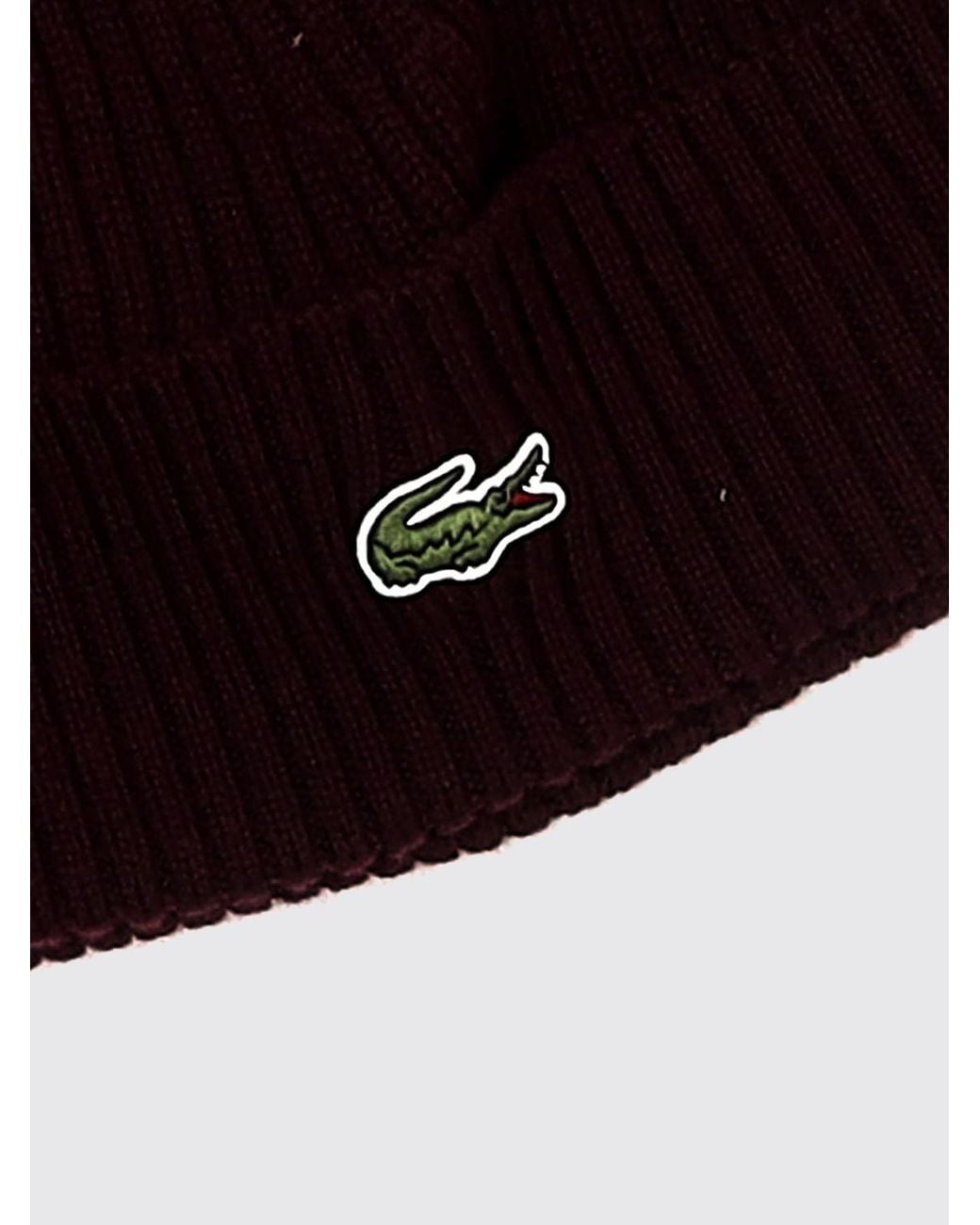Lacoste Black Pure Wool Beanie With Cuffed Hem And Embroidered Crocodile Logo for men