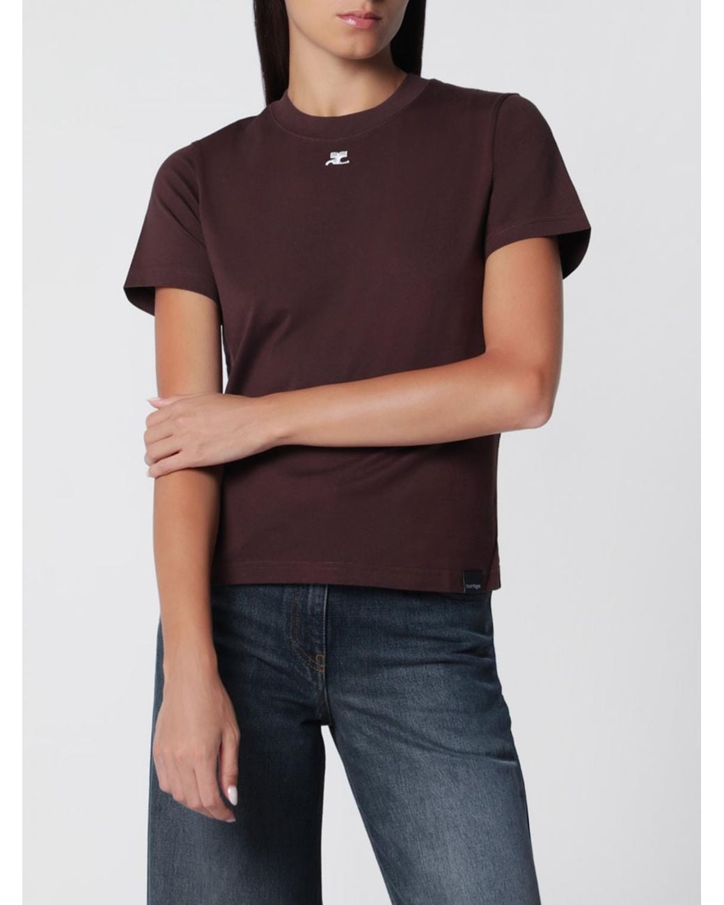 Courreges Black CourrÈ Ges Cotton Crewneck T-Shirt With Contrasting Front Logo