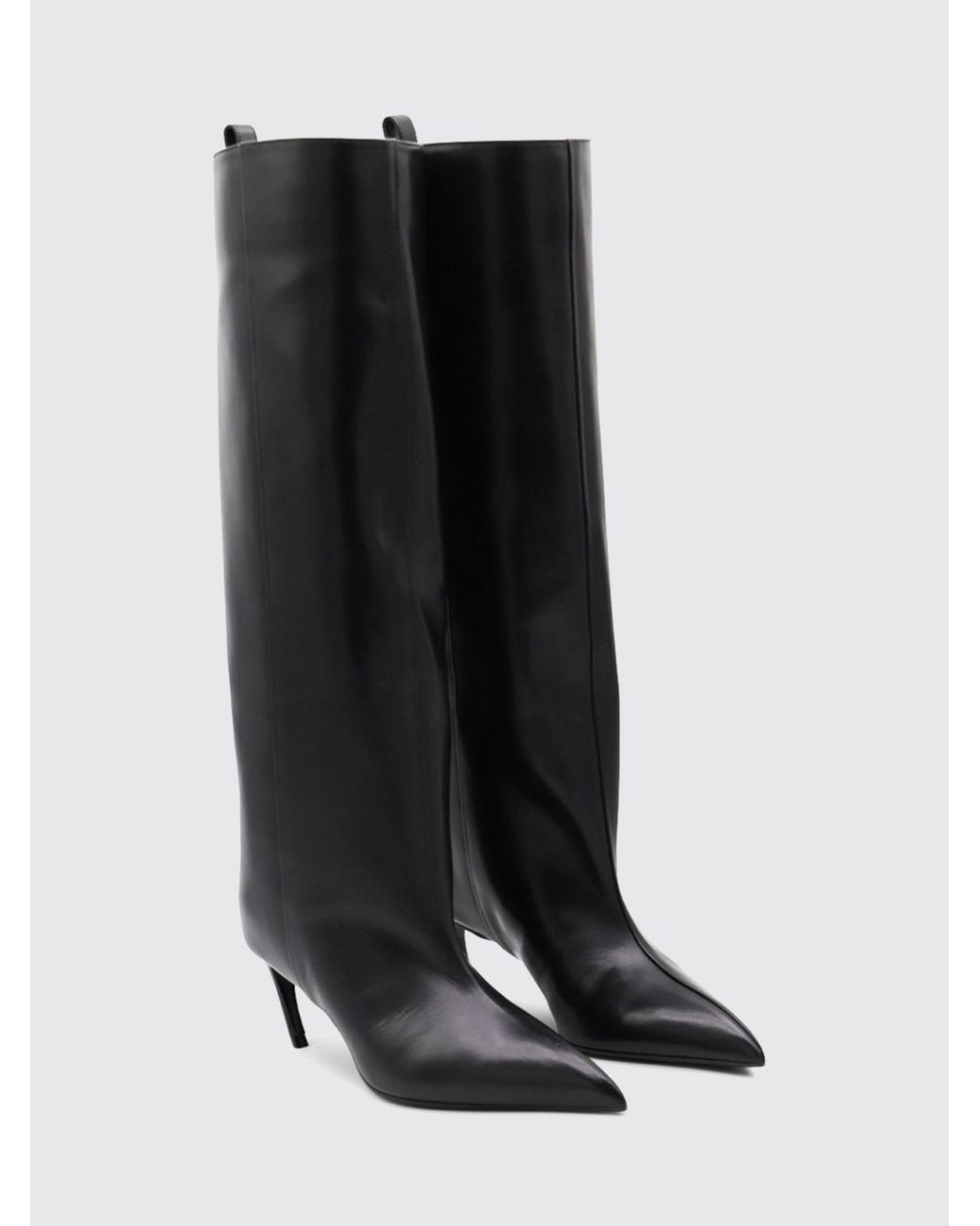 The Attico Black Lea Smooth Leather Knee-High Boots With Curved Heel