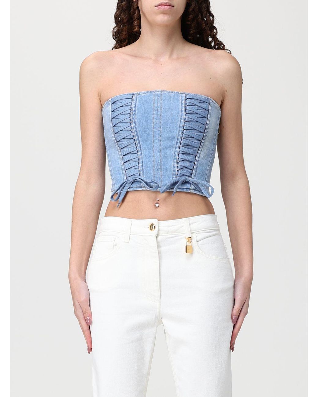 Elisabetta Franchi Blue Denim Corset Top