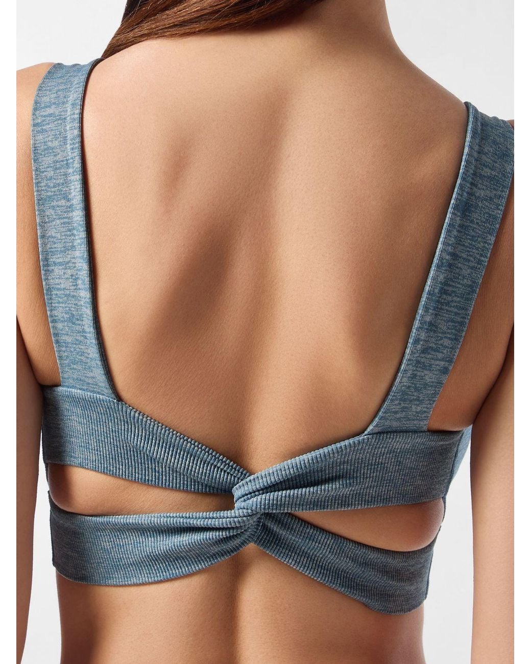 Philipp Plein Blue Camouflage Print Cropped Jersey Sports Top With Thin Straps