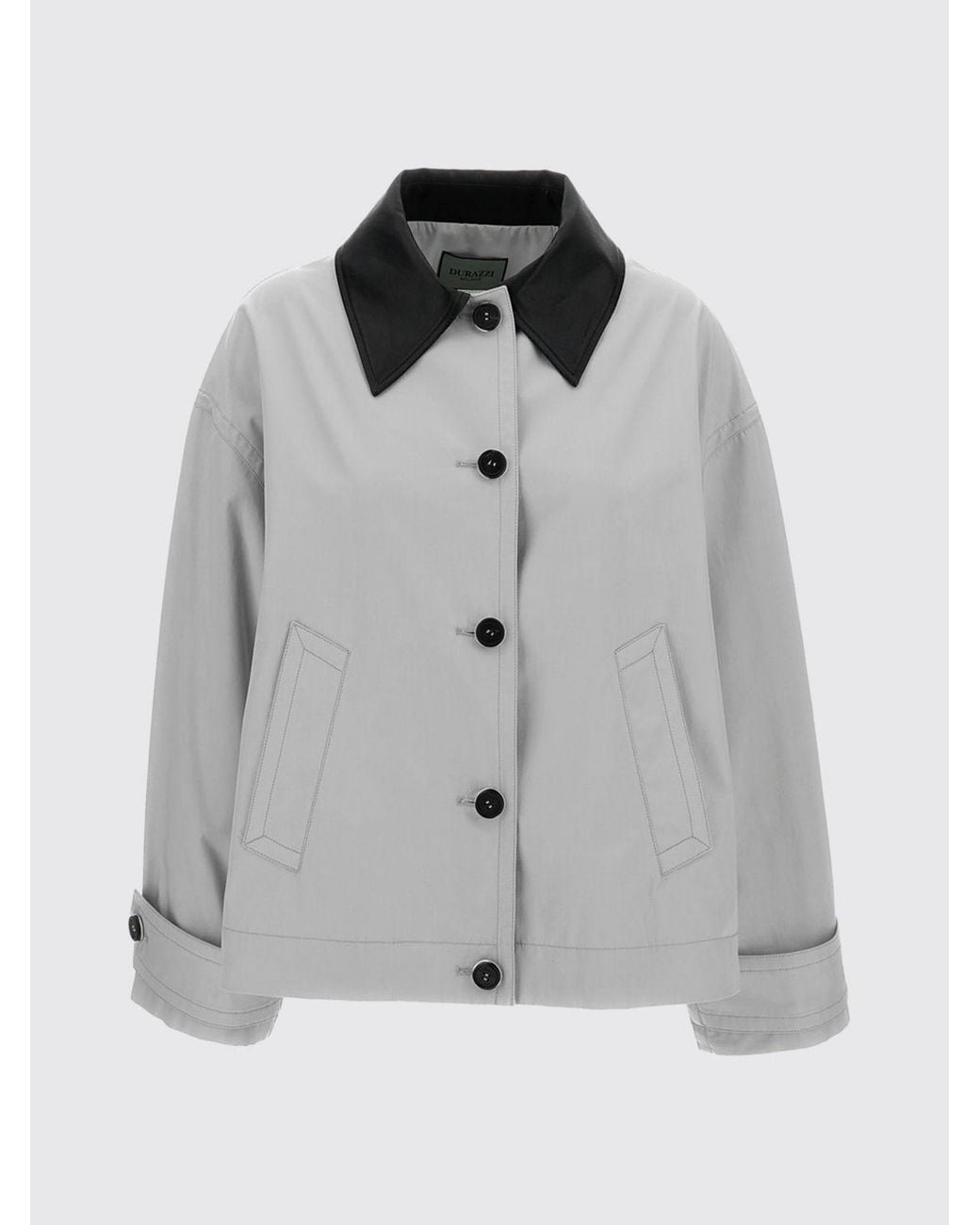 DURAZZI MILANO Gray Lightweight Cotton Jacket With Leather Collar And Dropped Shoulders