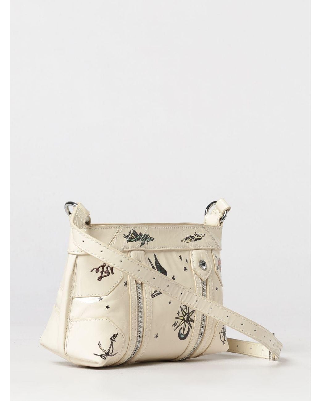Zadig & Voltaire Natural Zadig &Amp Voltaire Sunny Mood Leather Shoulder Bag With Slogan Print