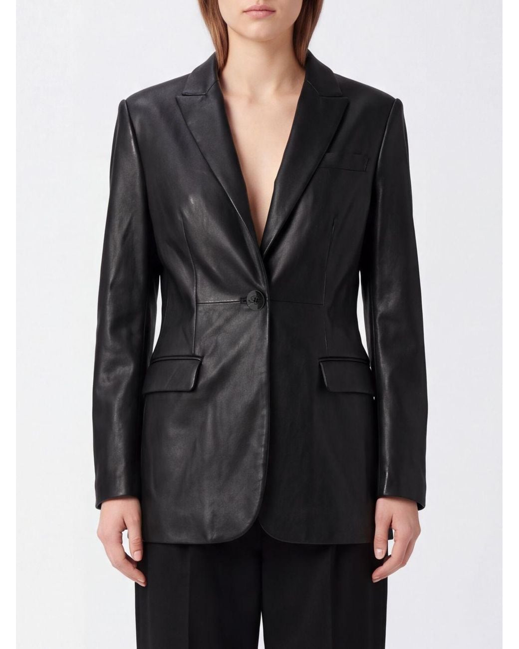 Blumarine Black Single-Breasted Lambskin Leather Blazer With Slim Fit
