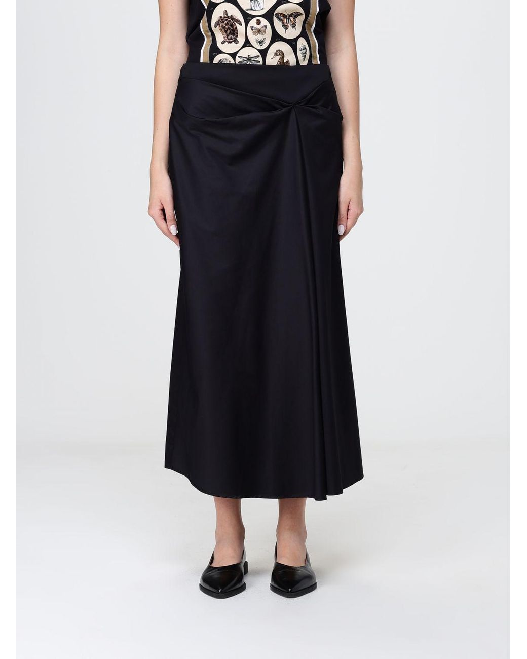 Max Mara Blue Draped A-Line Midi Skirt