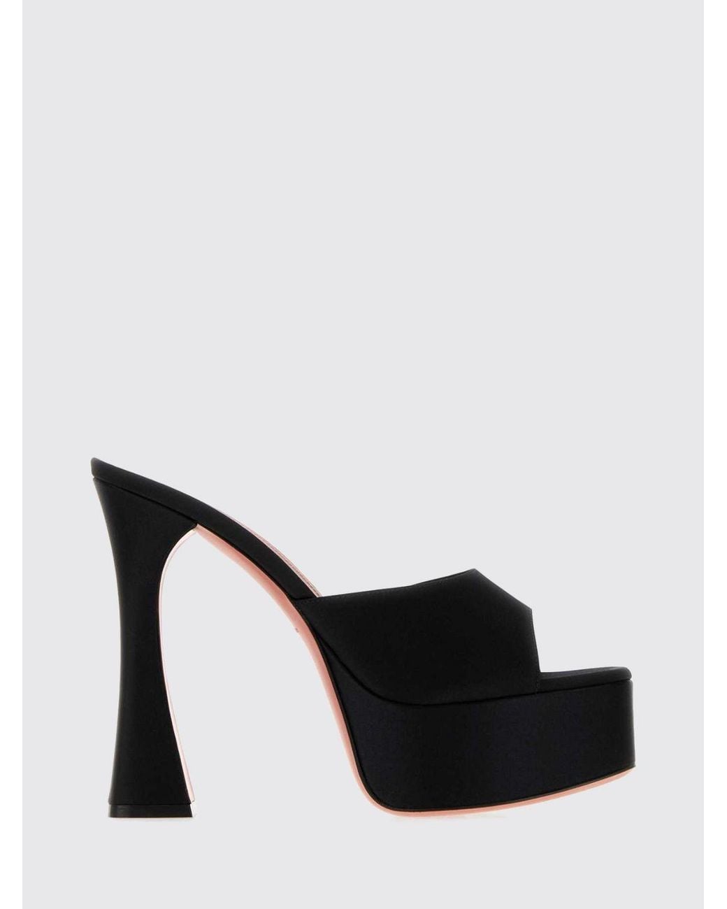 AMINA MUADDI Black Dalida Satin Platform Mules With Spool Heel