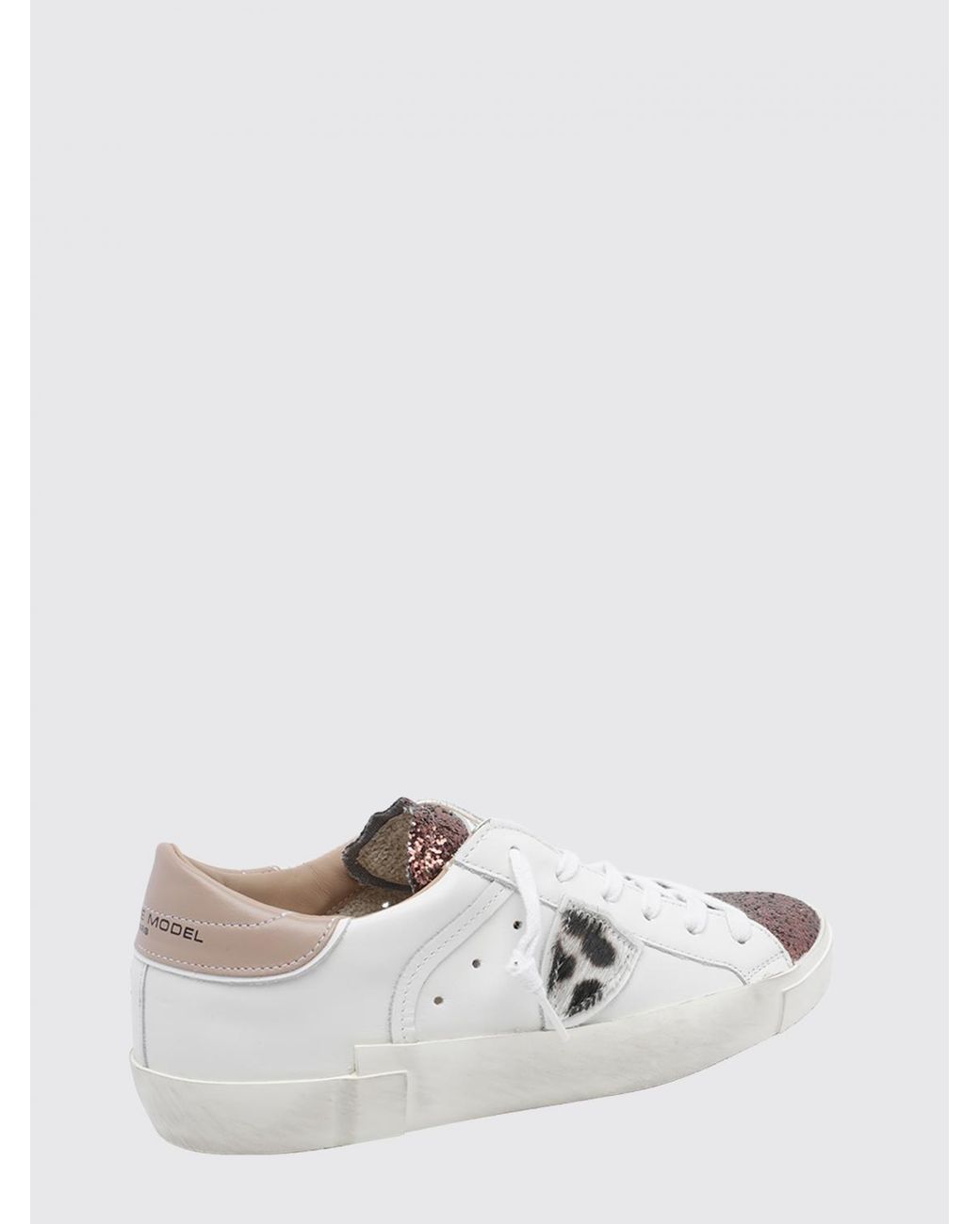 Philippe Model White Zweifarbige Prsx Low-Top-Sneakers Aus Kalbsleder Mit Wappen