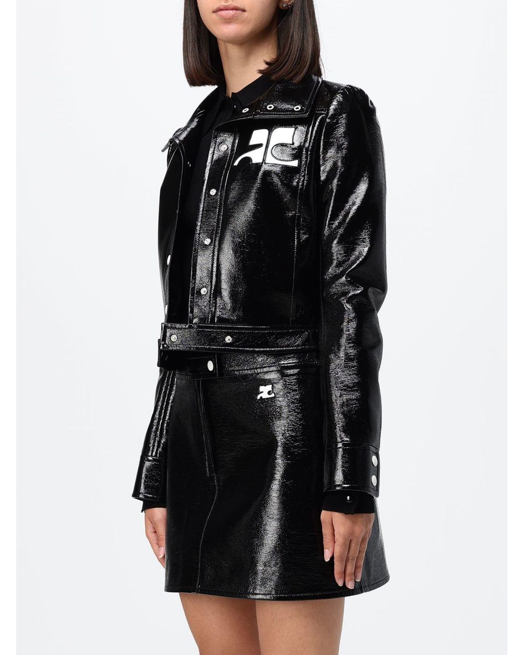 Courreges Black CourrÈ Ges Slim Fit Cropped Coated Cotton Jacket With Logo
