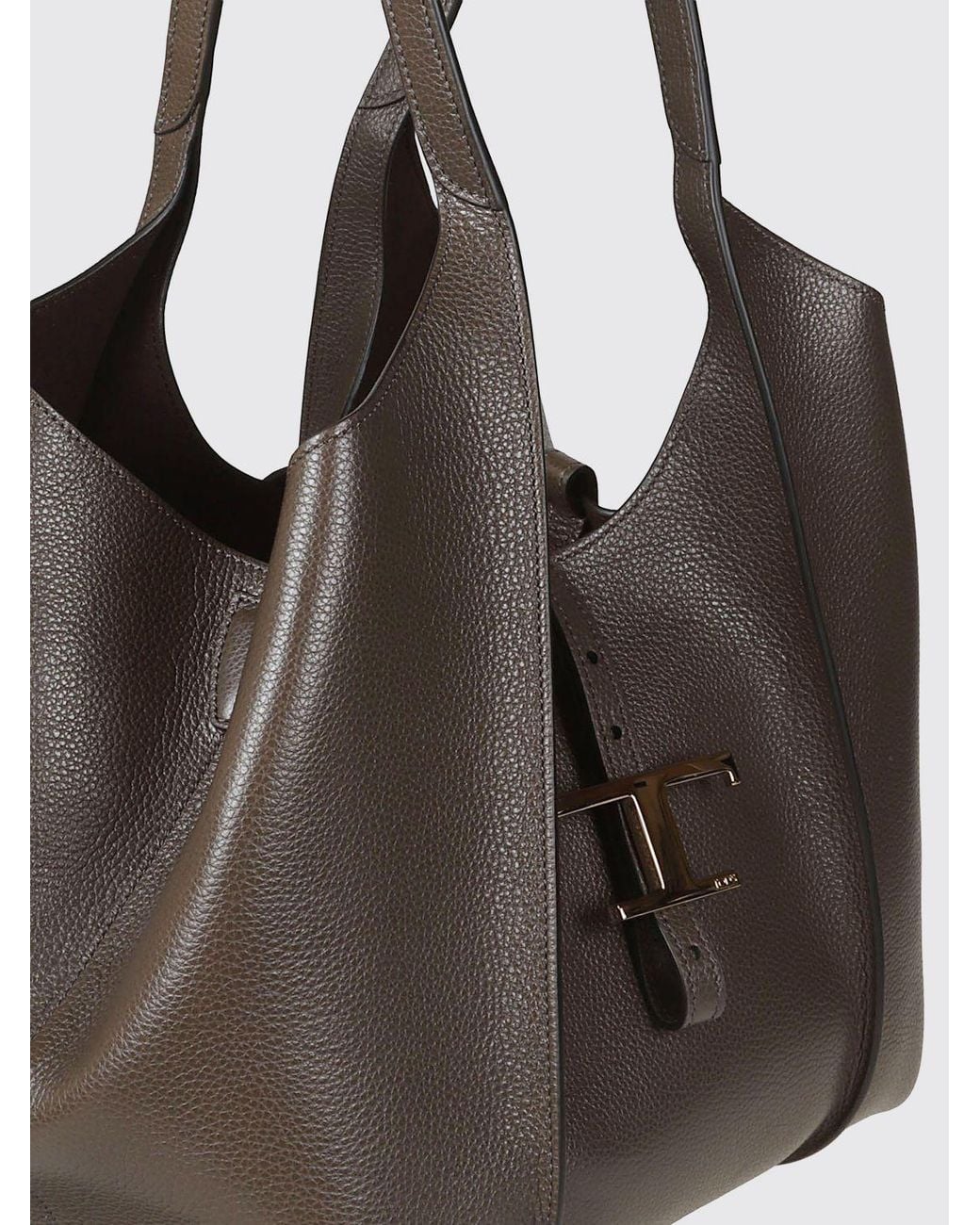 Tod's Brown T Timeless Calfskin Shopping Bag With Logo And Removable Pouch