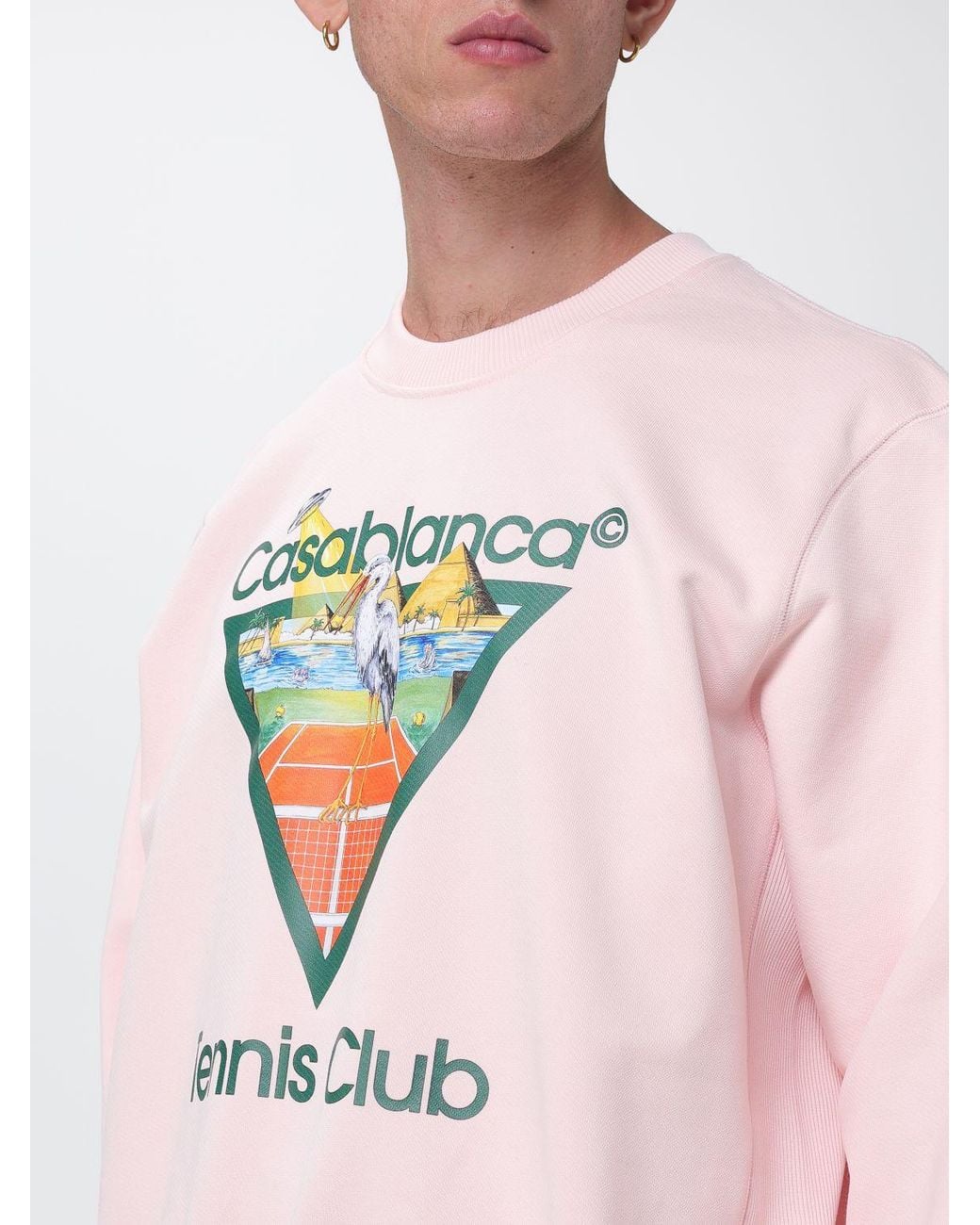 Casablanca Pink Relaxed Fit Cotton Crewneck Sweatshirt With Logo Print for men