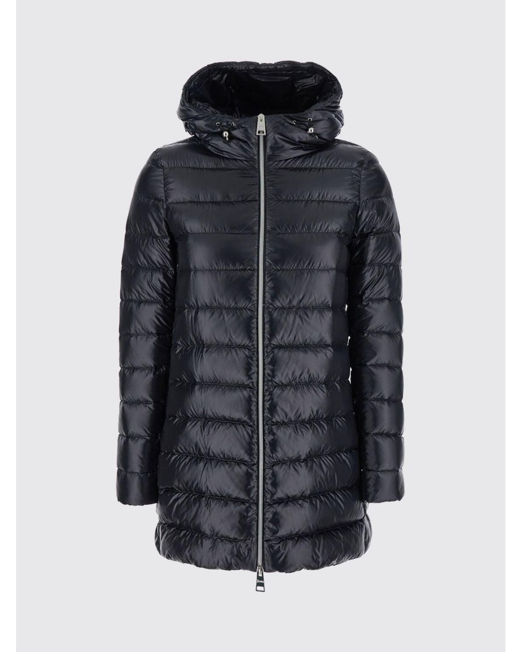 Herno Gray Long Quilted Nylon Hooded Puffer Coat With Down Padding