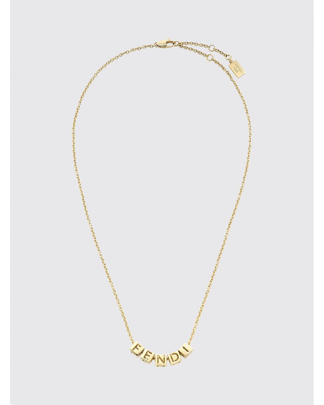 Fendi White Tone Brass Necklace With Logo Detail