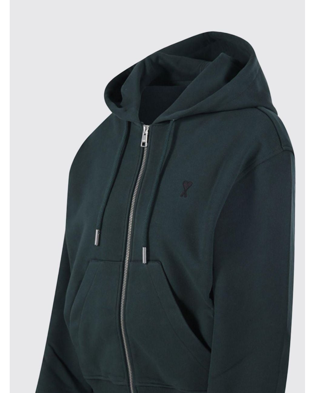 AMI Blue Hooded Zip-Up Cotton Sweatshirt With Embroidered Logo