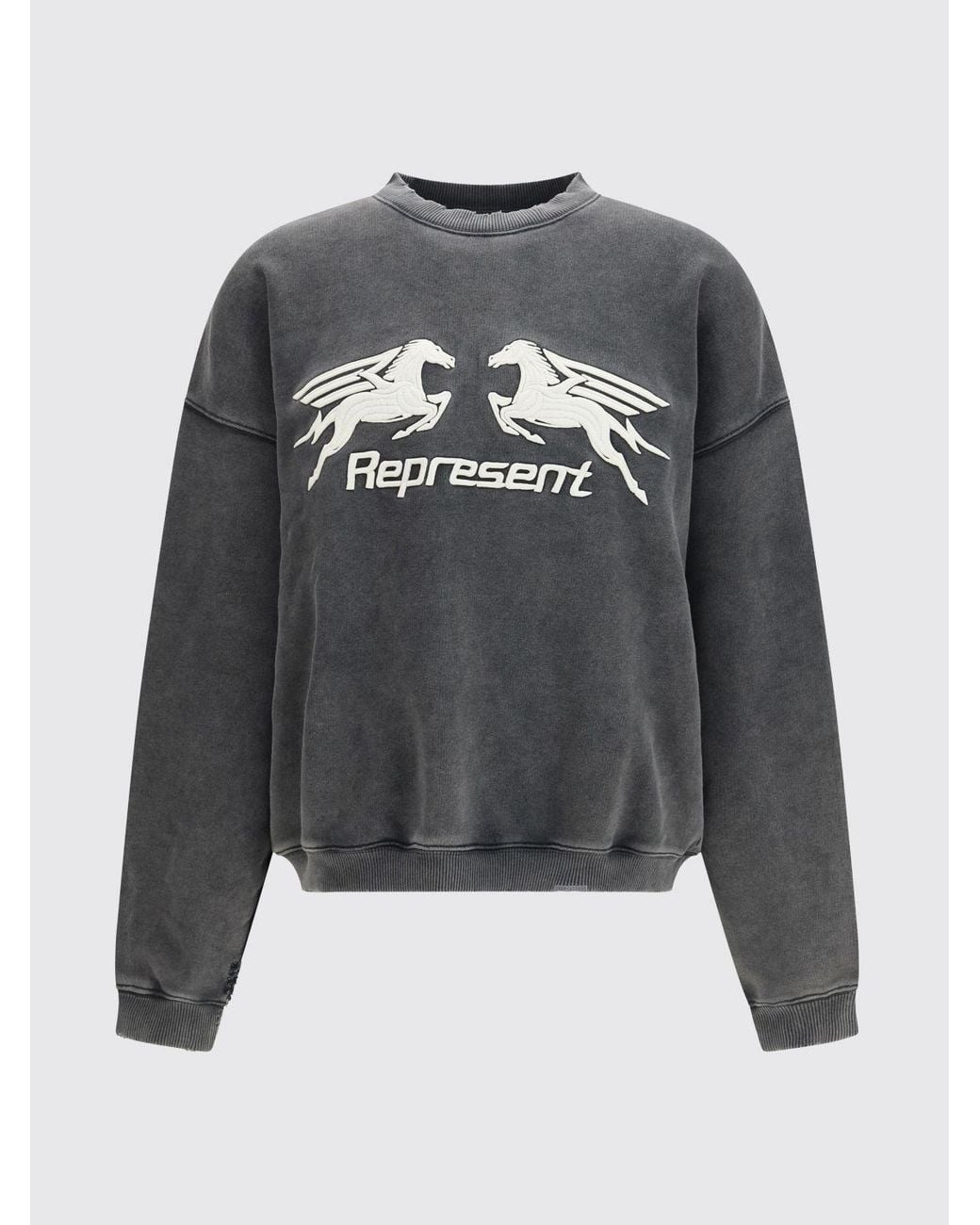 Represent Gray Cotton Logo Crewneck Sweatshirt for men